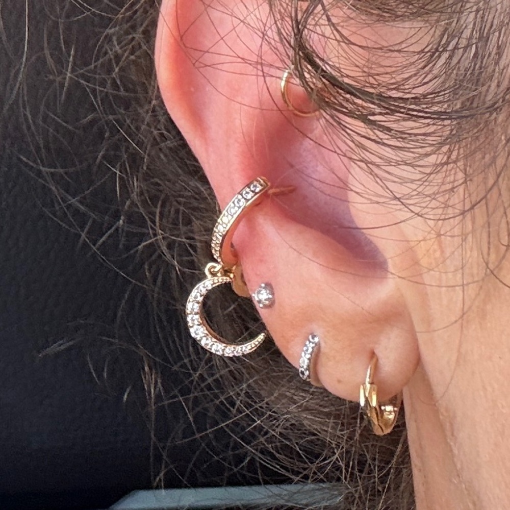 Gold plated over sterling Silver huggie Hoop with dangly moon Earring qty 1